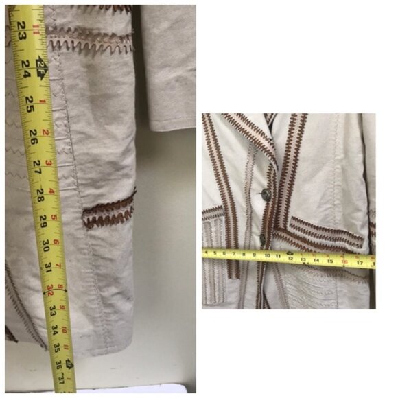 Cole Haan Cotton Lambskin Leather Detail Boho Trench Coat Jacket Fitted Pockets - Picture 16 of 16